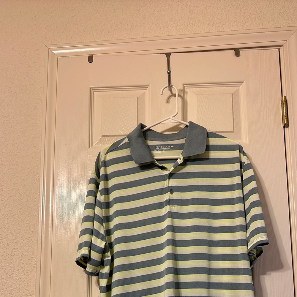 NIKE  Golf tour performanceMEN'S DRI FIT green/yellow grey stripeGOLF POLO. Xl